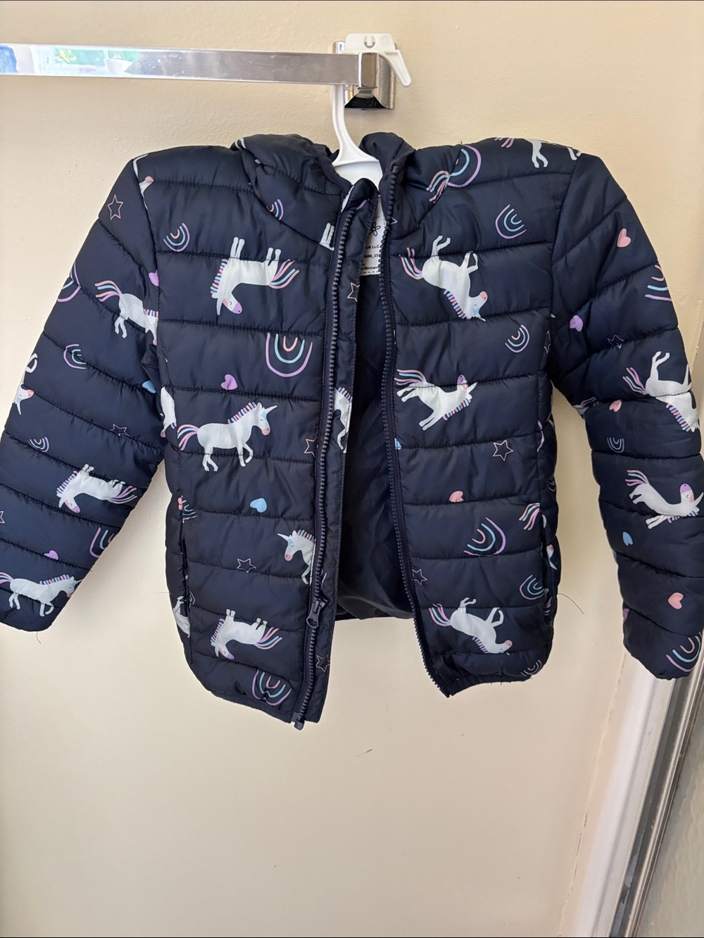 Kids Navy Unicorn Puffer Jacket - Brand